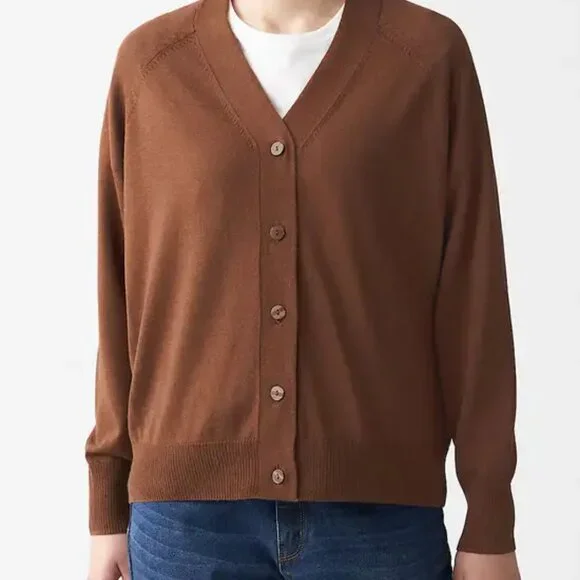 MUJI wide cardigan, Organic Cotton wool, Brick brown red, NWT, XS-S oversize - Picture 5 of 9